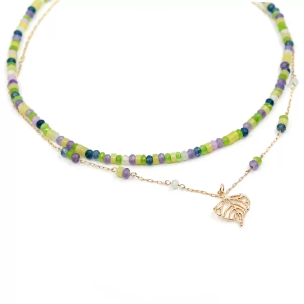 green purple unique beaded chain necklace for women