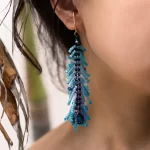 long unique dangle handmade peacock feather earrings for non pierced ears