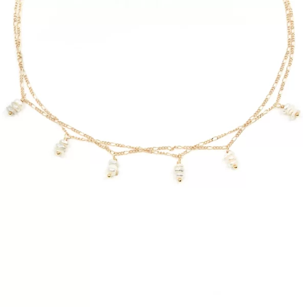 double chain multi pearl charms necklace for women