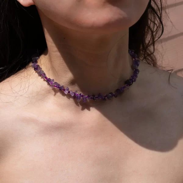 purple crystal beaded necklace for women