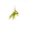 long unique dangle handmade green flower earrings for non pierced ears