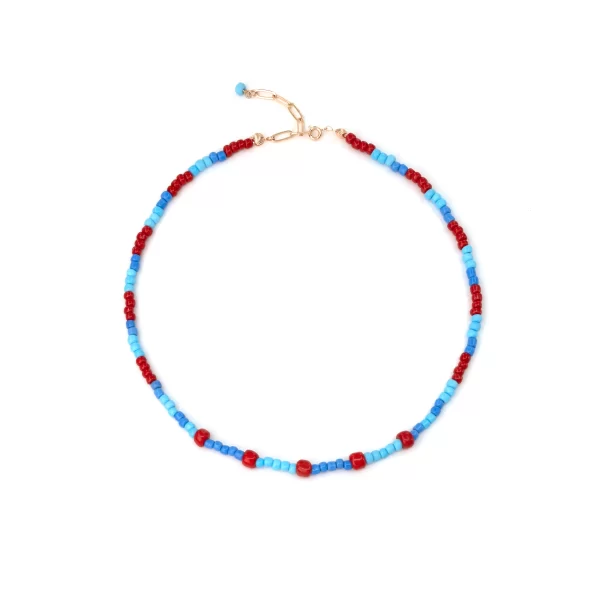 blue red glass beaded necklace for women