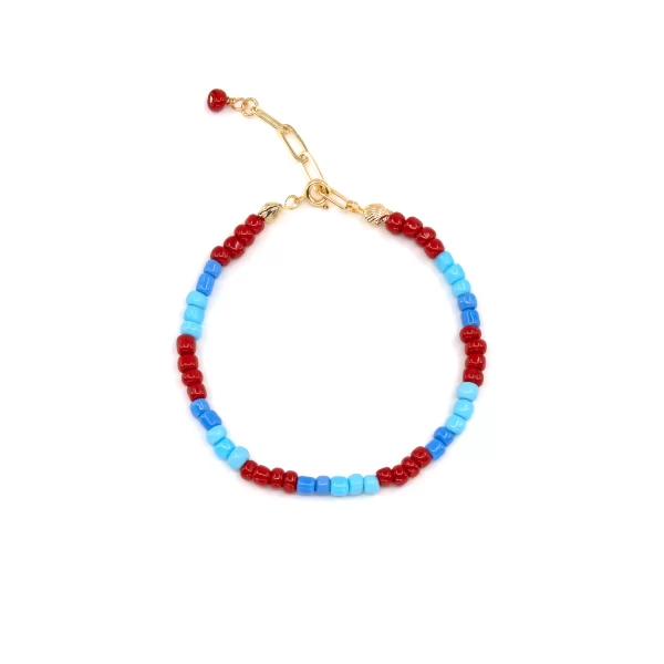 blue red glass seed bead bracelet for women
