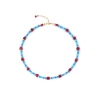 blue red glass beads station necklace for women