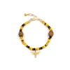 brown yellow beaded bracelet for women