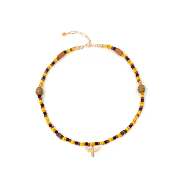 unique brown yellow beaded necklace for women