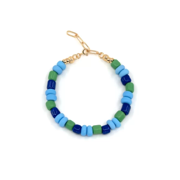 blue green big bead bracelet for women