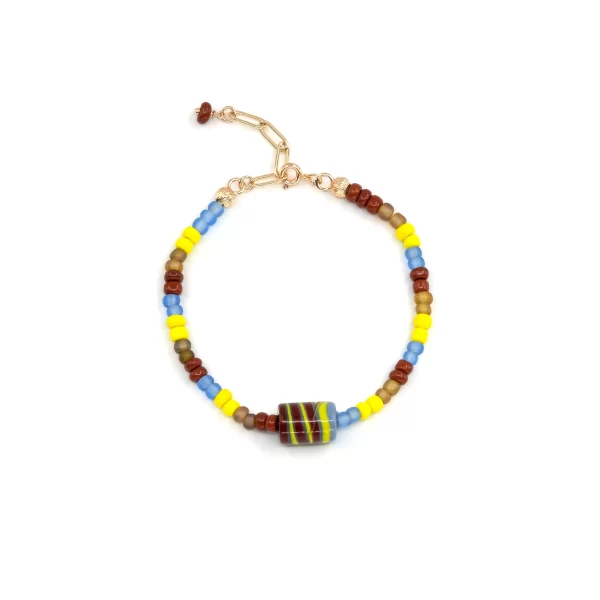 brown yellow blue glass seed bead bracelet