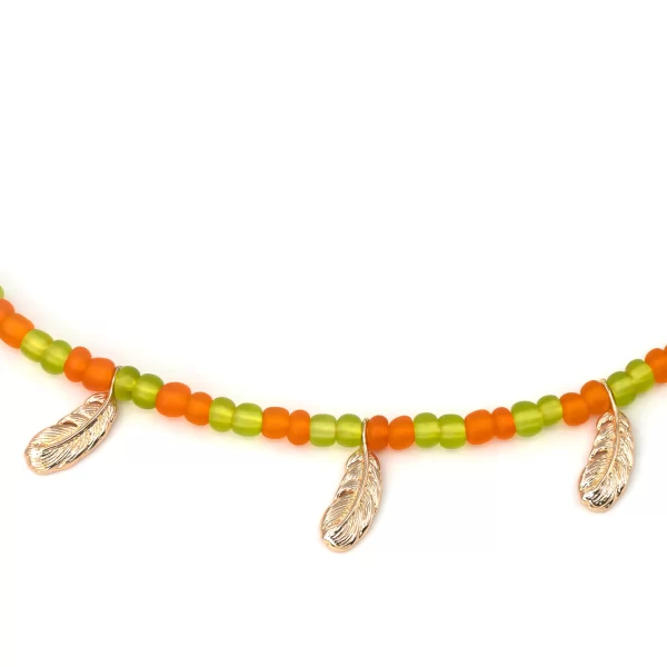 orange green glass seed bead necklace for women