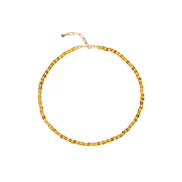 yellow glass seed bead necklace for women