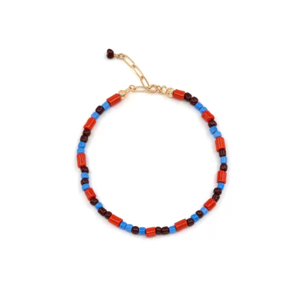 Brown Orange Blue Glass Bead Anklet