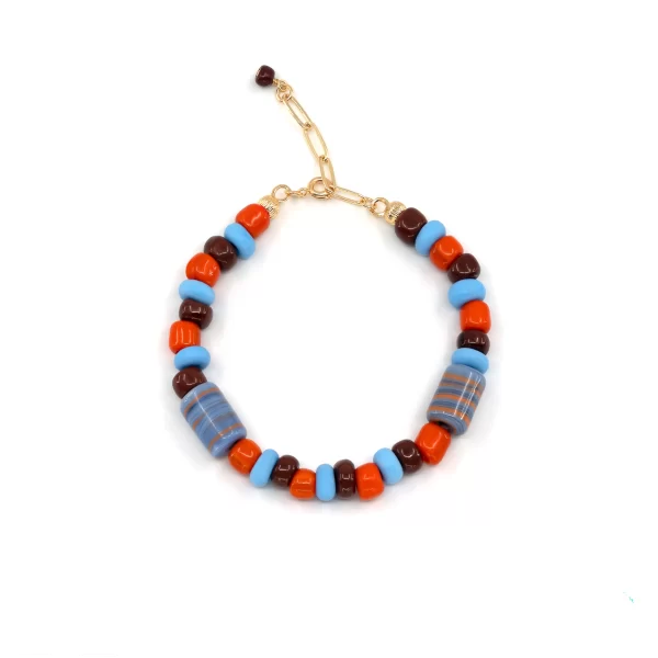 Brown Orange Blue Handmade Glass Bead Bracelet for women