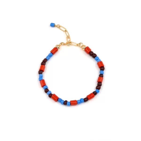 Brown Orange Blue Glass Seed Bead Bracelet for women