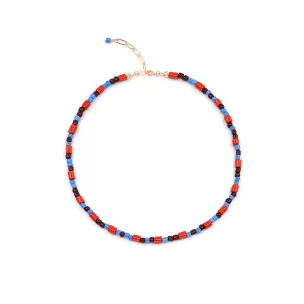 Brown Orange Blue Glass Seed Bead Necklace for women