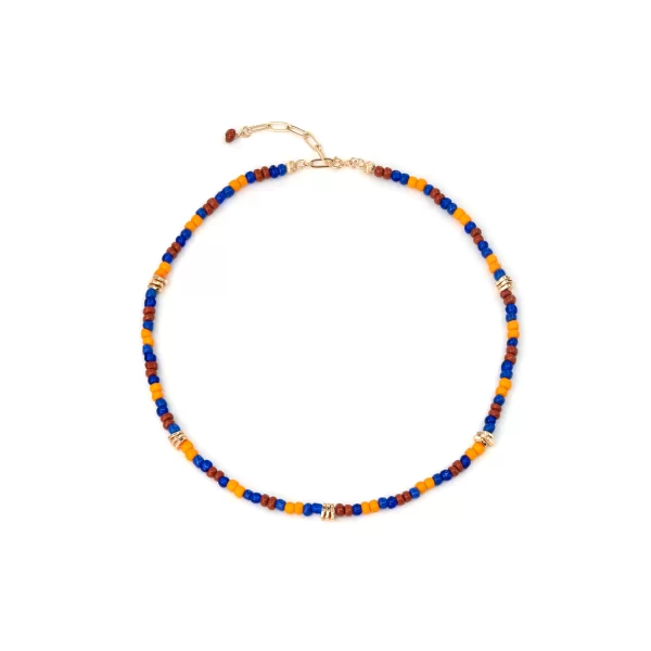unique blue brown orange beaded necklace for women