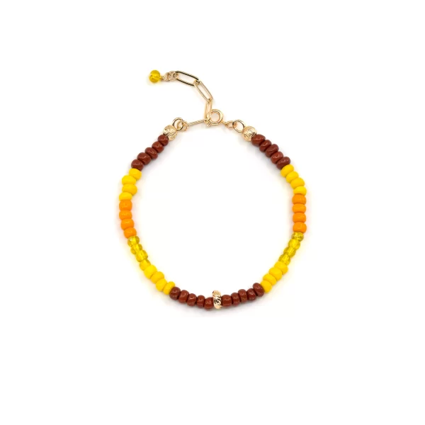 brown yellow orange glass beads bracelet for women