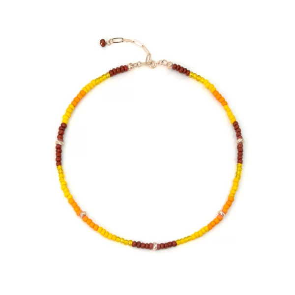 brown yellow orange glass beads necklace for women