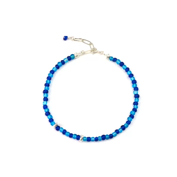 blue glass seed bead anklet for men