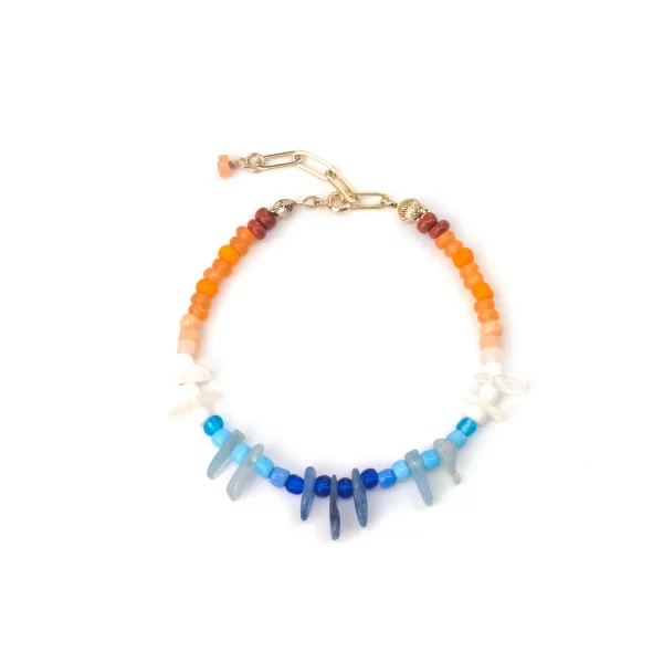 blue orange white bead bracelet for women