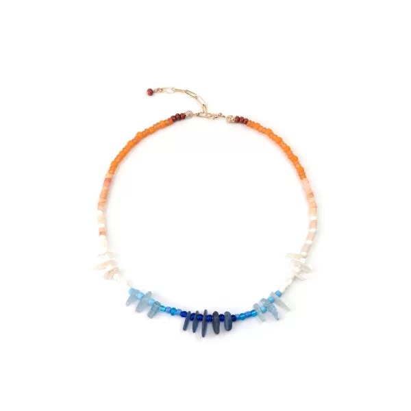 blue orange white bead necklace for women