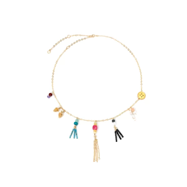 multi charms beaded chain statement necklace for women