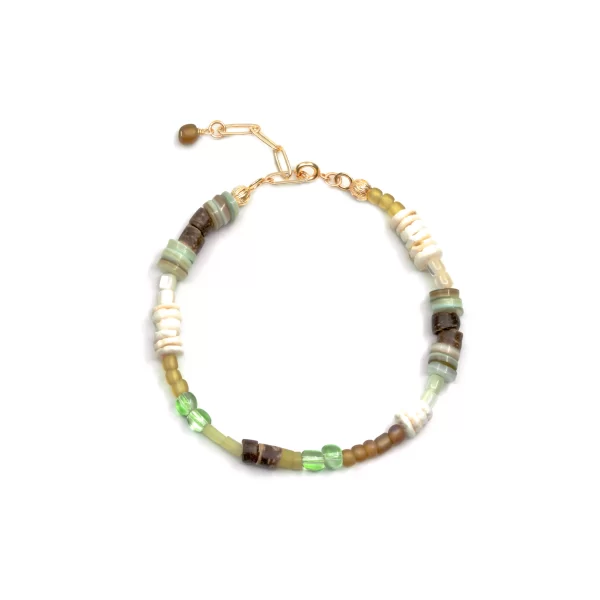 green white brown seed bead bracelet