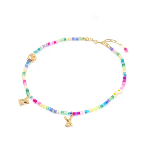 colorful beaded necklace for women with bunny candy flower