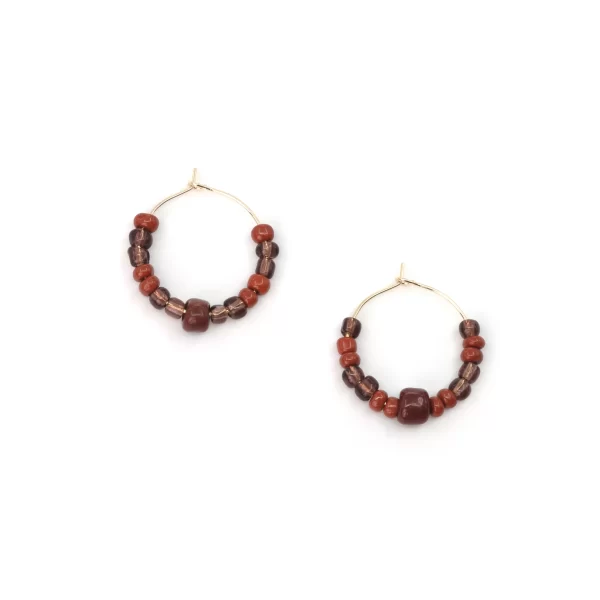 brown purple glass beads hoop earrings