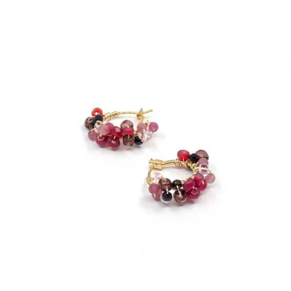 pink black red bead earrings