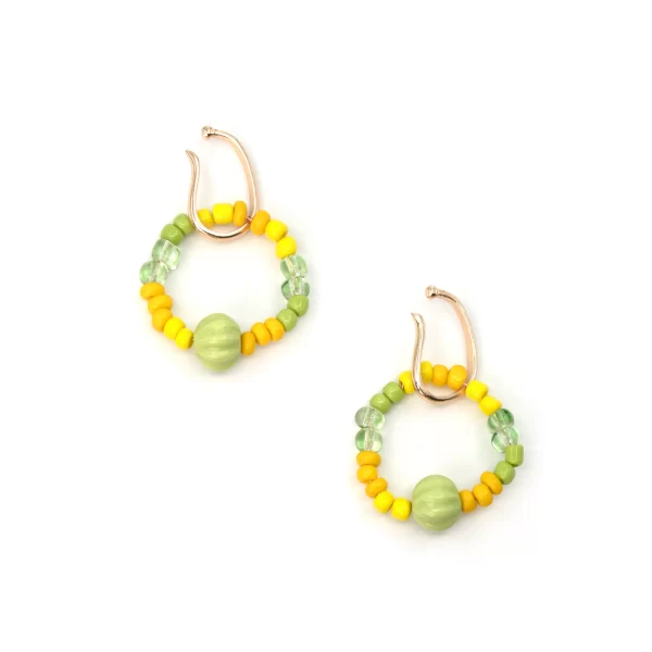 yellow green glass beads ear cuffs non piercing earrings