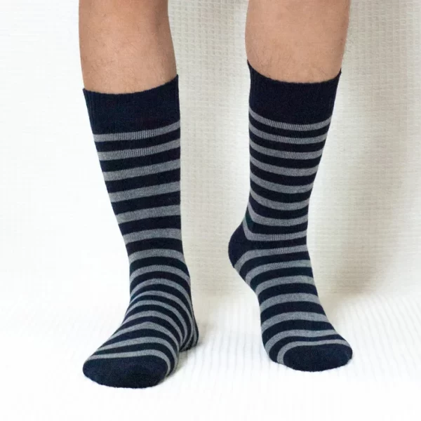 Black Grey Stripe Calf Combed Cotton Socks for Men