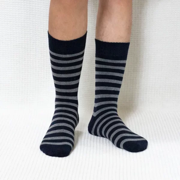 Black Grey Stripe Calf Combed Cotton Socks for Men