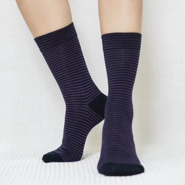 Black Purple Stripe Quarter Cotton Socks for Women