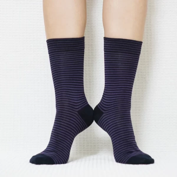 Black Purple Stripe Quarter Cotton Socks for Women