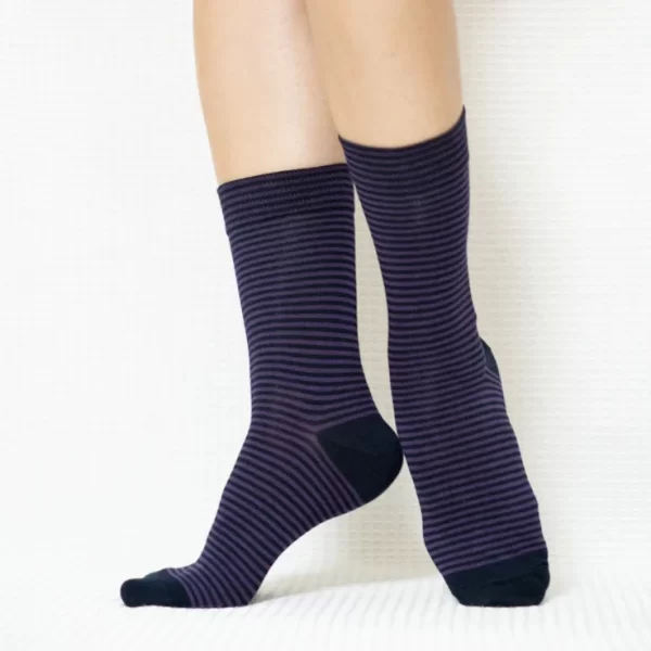 Black Purple Stripe Quarter Cotton Socks for Women