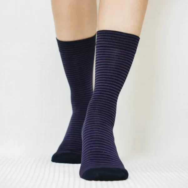 Black Purple Stripe Quarter Cotton Socks for Women