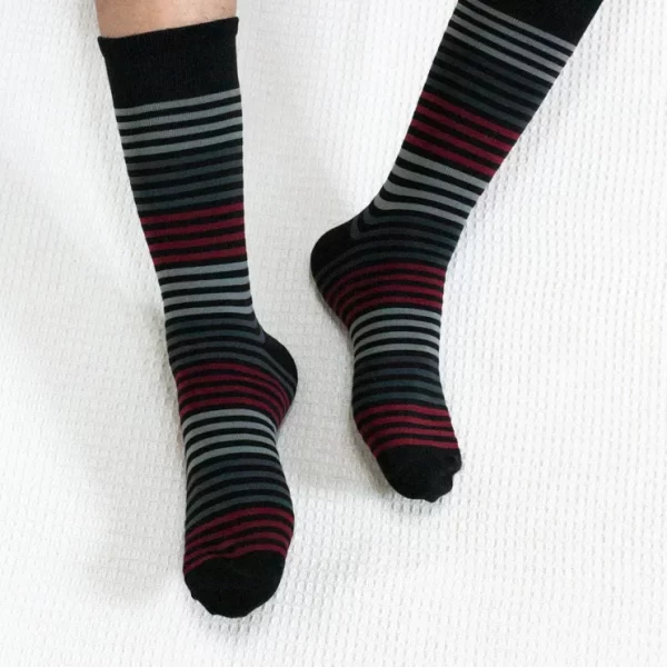 Black Red Grey Stripe Calf Combed Cotton Socks for Women