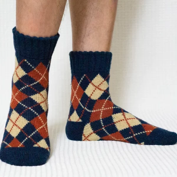 Blue Argyle Print Quarter Wool Socks for Men