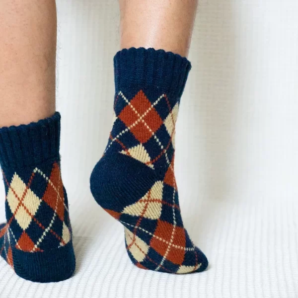 Blue Argyle Print Quarter Wool Socks for Men