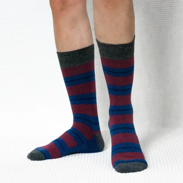 Blue Red Color Block Calf Combed Cotton Socks for Women