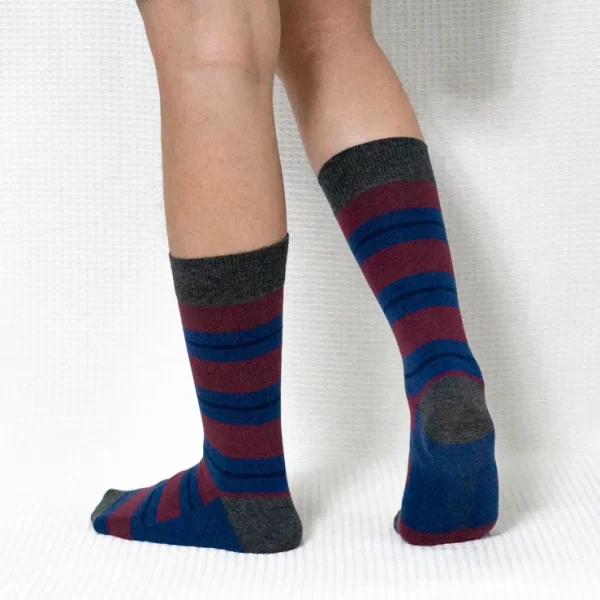 Blue Red Color Block Calf Combed Cotton Socks for Women