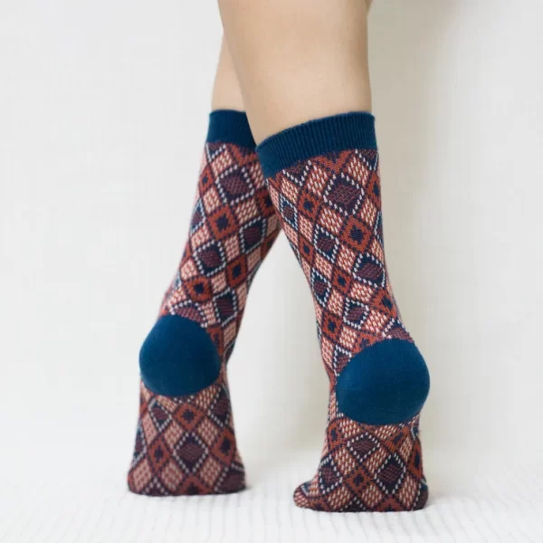 Blue Red Diamond Quarter Combed Cotton Socks for Women