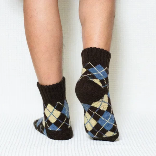 Brown Argyle Print Quarter Wool Socks for Men