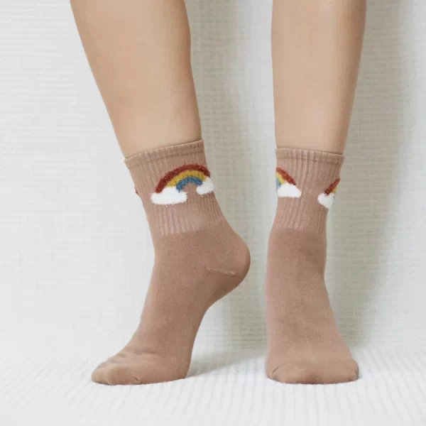 Brown Rainbow Quarter Combed Cotton Socks for Women