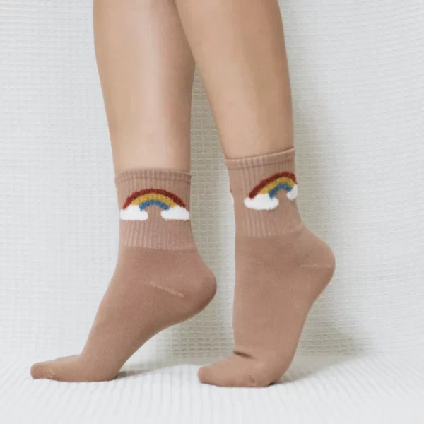 Brown Rainbow Quarter Combed Cotton Socks for Women