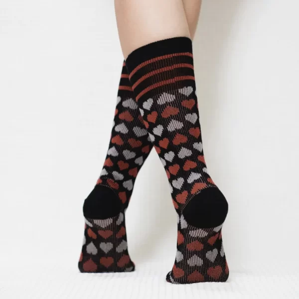 Black Candy Heart Calf Combed Cotton Socks for Women