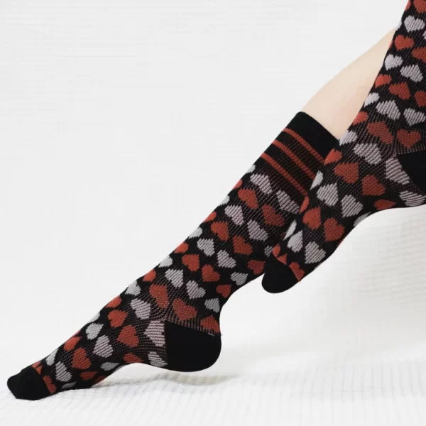 Black Candy Heart Calf Combed Cotton Socks for Women