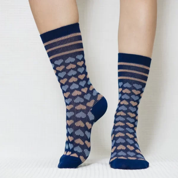 Blue Candy Heart Quarter Combed Cotton Socks for Women