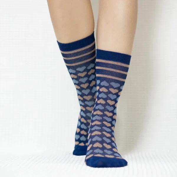 Blue Candy Heart Quarter Combed Cotton Socks for Women