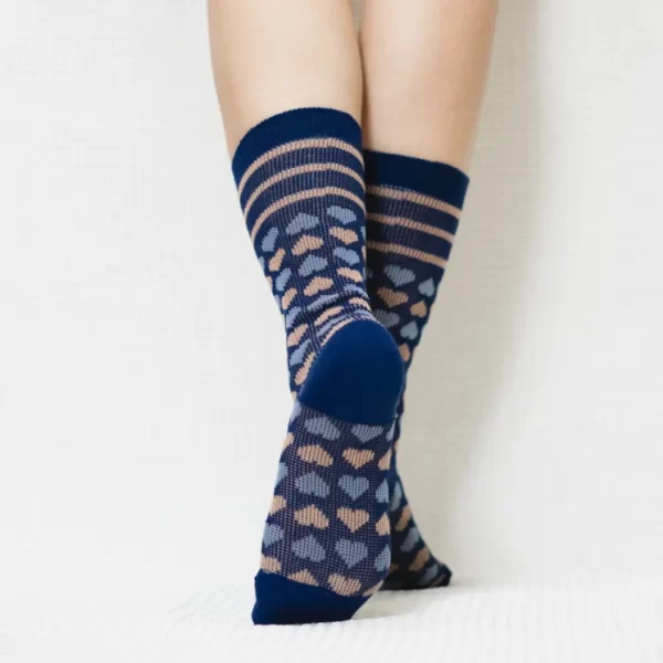 Blue Candy Heart Quarter Combed Cotton Socks for Women